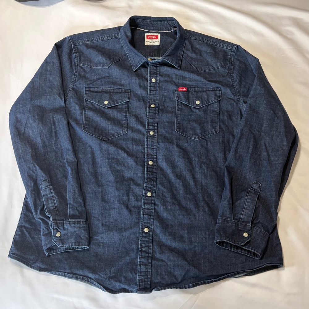 Wrangler Mens Dark Wash Denim Western Pearl Snap Shirt 2XL 112351793